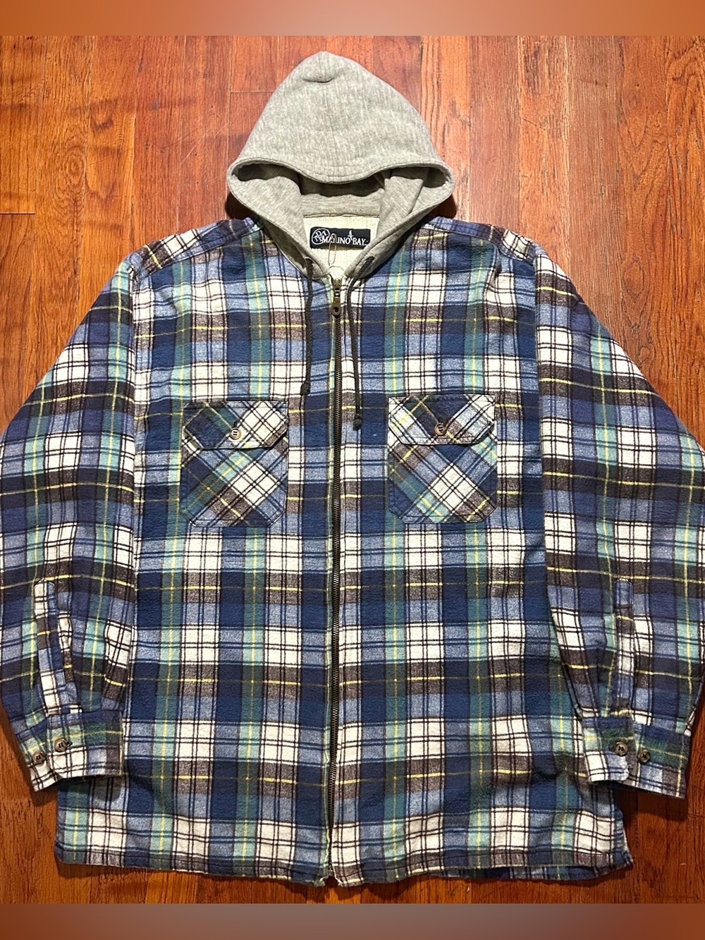Vintage ‘90s Marino Bay Plaid Flannel Thermal Lined Hooded Zip Up Shirt Jacket L